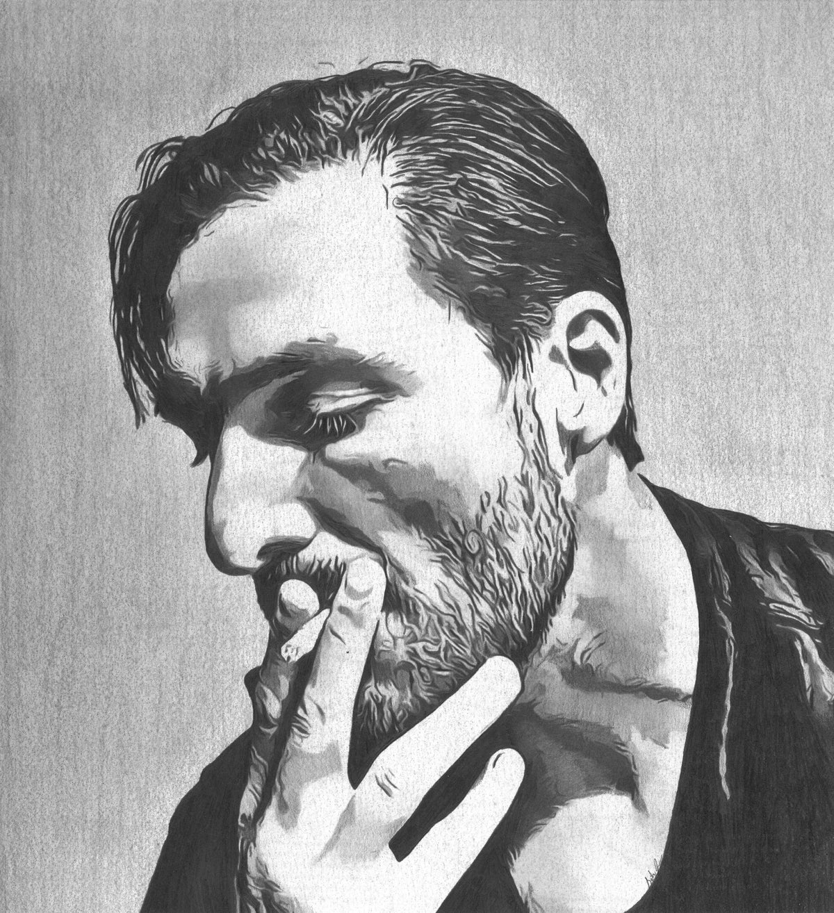 Original Self-Portrait Drawing On Paper Using Graphite, Charcoal and Ink by Seth Jennemann. " Addict Till It Falls - Pop Art Version "