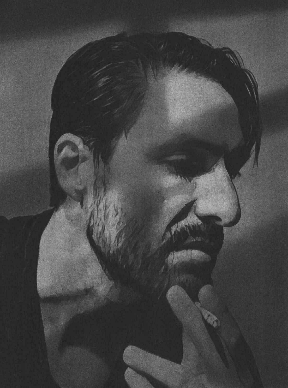 Original Self-Portrait Drawing On Paper Using Graphite, Charcoal and Ink by Seth Jennemann. " Alone Down There " MEFREEK
