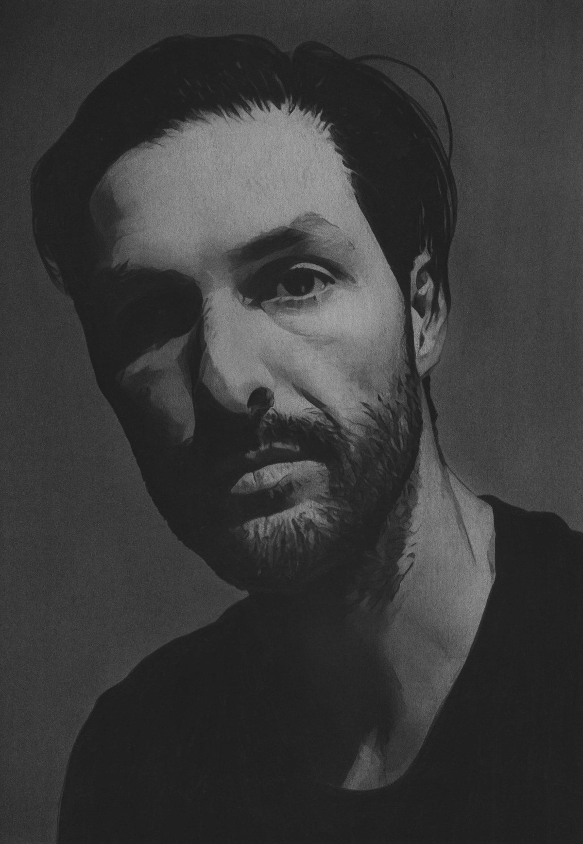 Original Self-Portrait Drawing On Paper Using Graphite, Charcoal and Ink by Seth Jennemann. " Life Of Scribbled Lines " 