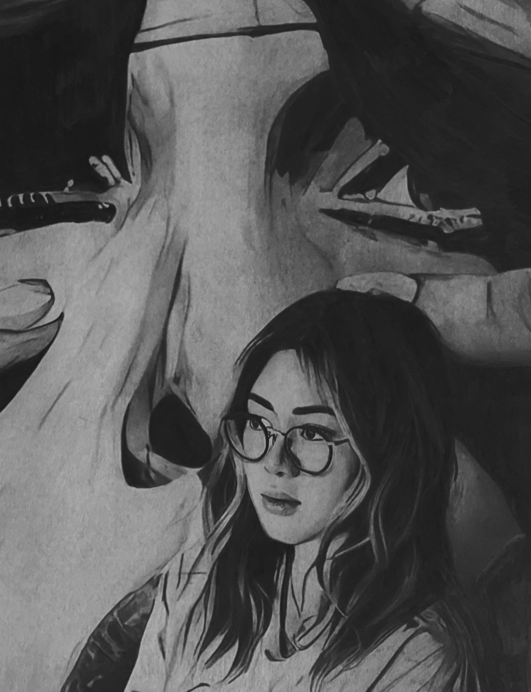 Drawing of Elizabeth Lizzie Jennemann On Paper Using Graphite, Charcoal and Ink by Seth Jennemann. " That's What I'm Waiting For Aren't I "
