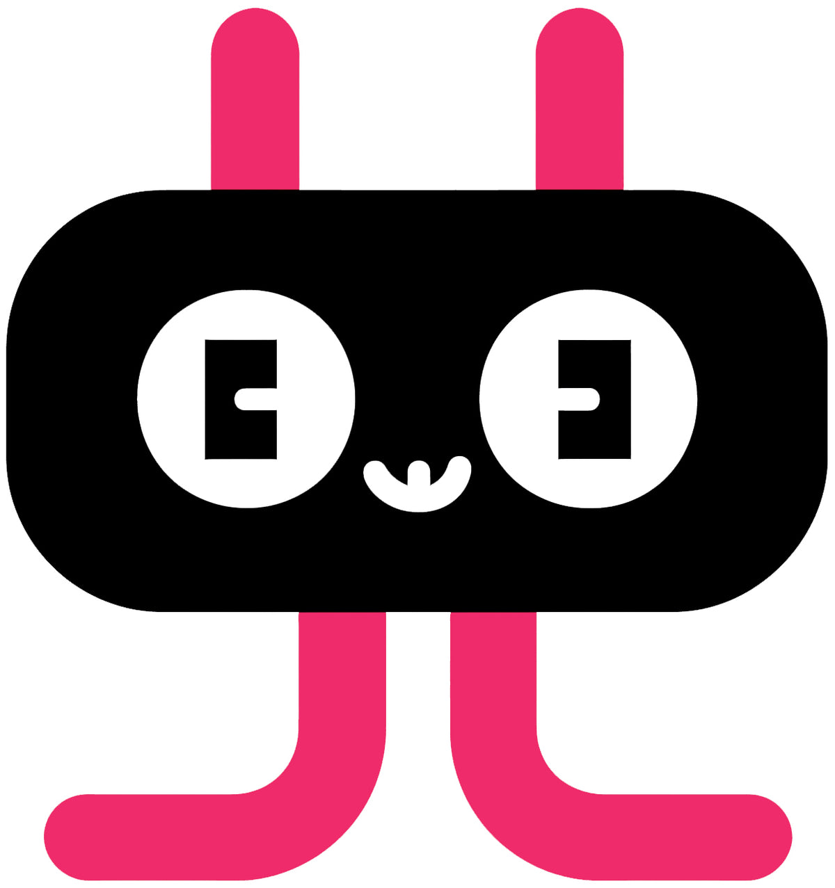 MEFREEK Seth Jennemann Jentlebot Zibbit – stylized black-and-pink minimalist logo with wide-eyed character face, thick lines, and rounded geometric shapes, clean pop-art branding design.
