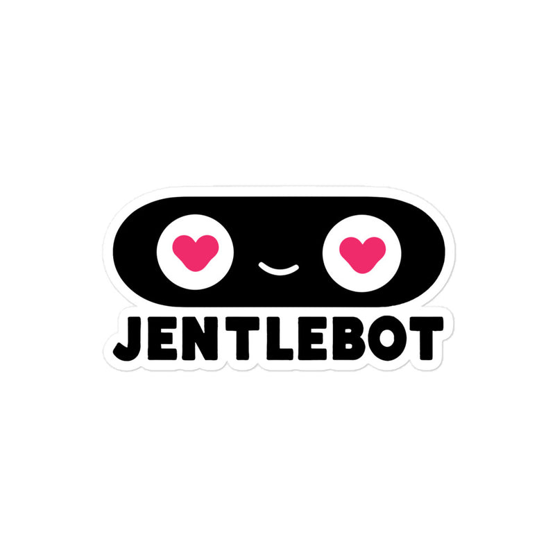 Logo of Jentlebot with a black oval shape, white heart symbols, and a smiley face on a white background.