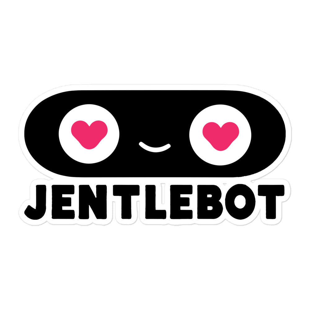 Sticker with 'JENTLEBOT' text and heart eyes design on a white background