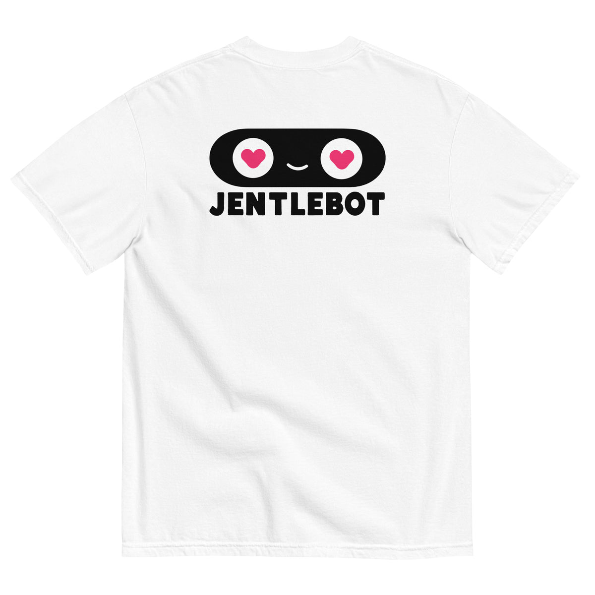 White t-shirt with 'Jentlebot' design on a white background